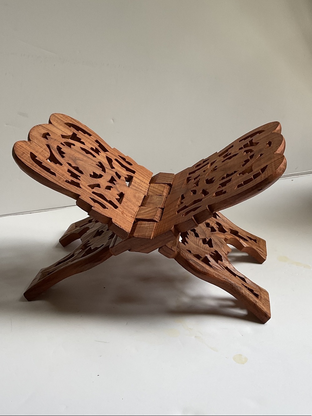 Vintage carved wooden book stand - ornate carved boho unique
